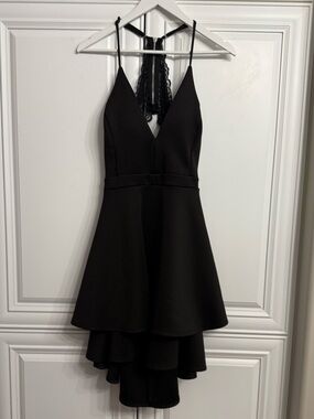 Le Chateau Size XXL Black Plunge V-Neck Halter Mini Dress Full Skirt Open Back
